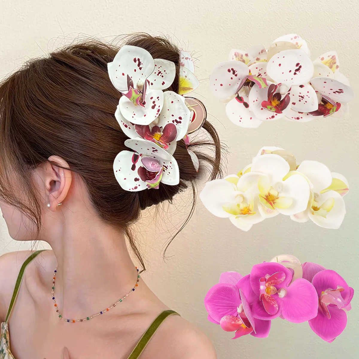 AWAYTR Cloth Flower Hair Claw Cute Butterfly Orchid Bohemia Orchid Hair Clip Shark Clip Grab Clip Large Barrettes Hairpin Girl