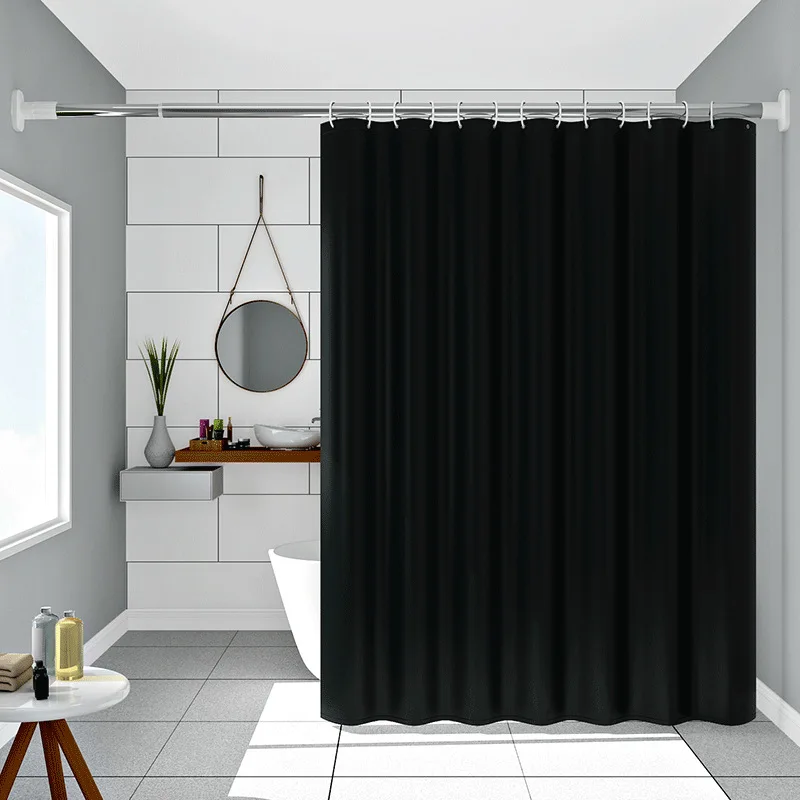 Simple Style Black Shower Curtain Pure Black Design Bathroom Decorative Curtain Partition Curtain PEVA Waterproof Material