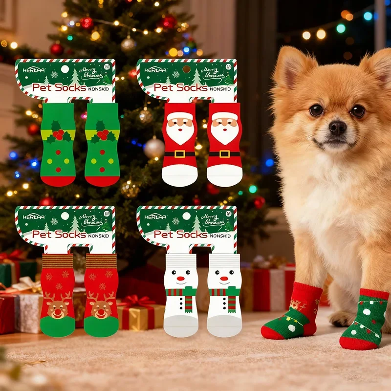 Christmas Pet Socks, Non-Slip Dog Socks, Slip-Resistant & Fall Off Proof, Dirt Resistant Cute Pet Paw Socks for Dogs