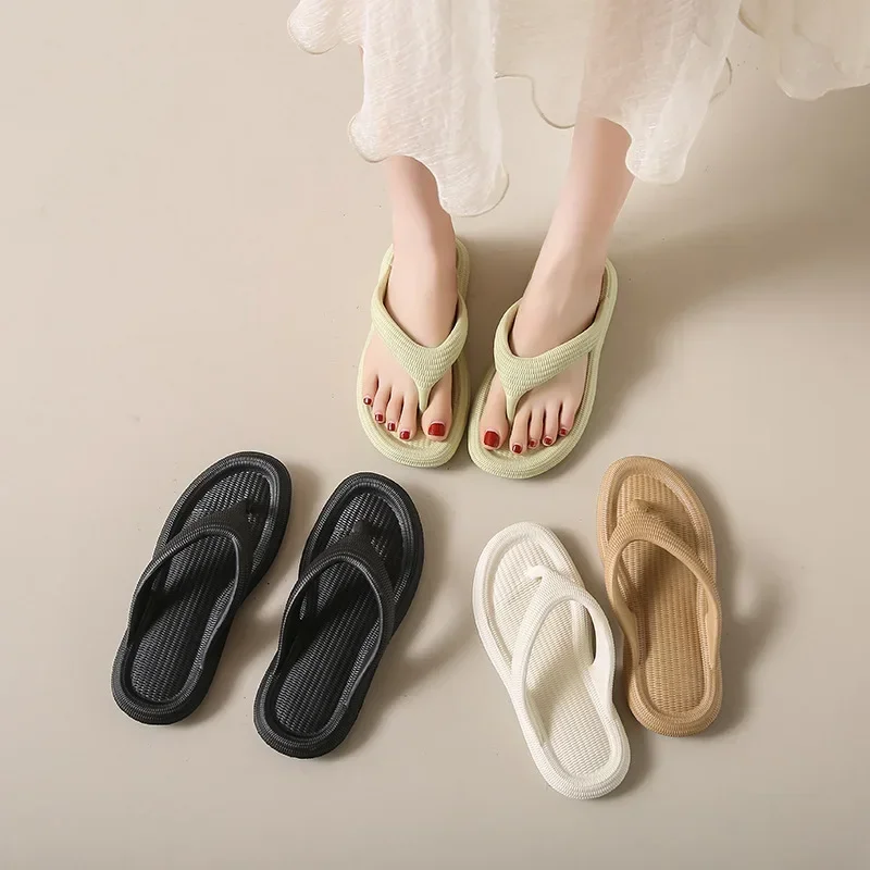 

Factory direct EVA outer herringbone slippers women's summer new soft sole solid color toe clip board beach flip flops