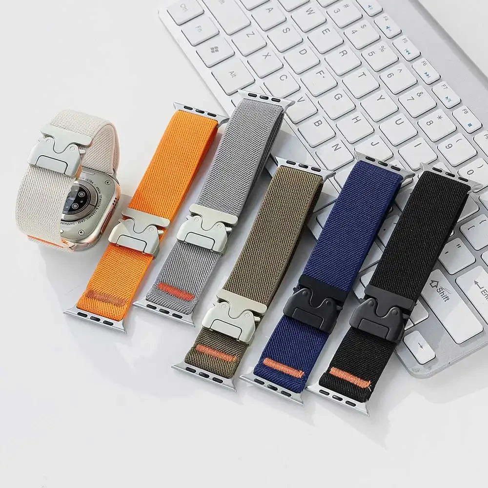 Braided Elastic Nylon Strap for Apple Watch Ultra 2 Band 49mm 46mm Bracelet Metal umbrella button for IWatch Series11 10 9 8 7SE