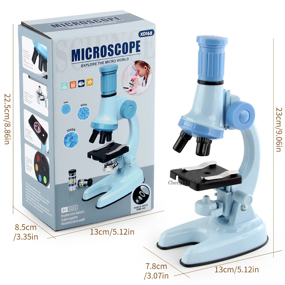 Microscopio óptico HD con luz led para niños, juguetes educativos montessori, ciencia y educación, biología, 100X, 600X, 1200X