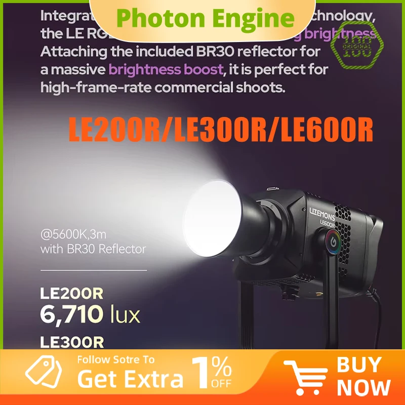 Godox LITEMONS Full-color LED Light LE200R/LE300R/LE600R RGB Video Light 1800-10000K CRI96 TLCI95 for Video Studio