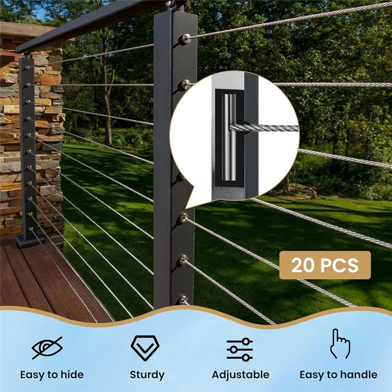 -A14E 20Pack 1/8In Invisible Cable Railing Kit,Swageless Cable Railing Kit,Cable Railing Invisible Terminal Fixed End Hardware