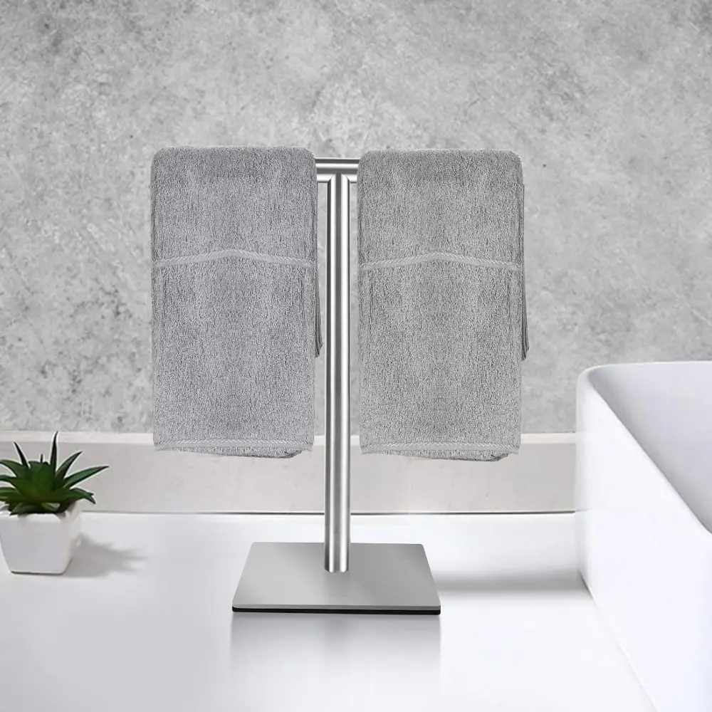 Stainless Steel Bath Towel Stand Modern Style T-Shape Bathroom Towel Hanger Movable Waterproof Hand Towel Holder Laundry Room