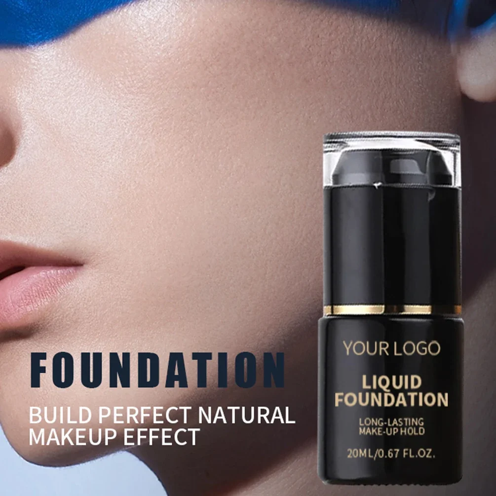 Private Label vloeibare foundation aangepast logo langdurig zweetbestendig oliecontrole vochtinbrengende crème make-up groothandel zwart glazen fles