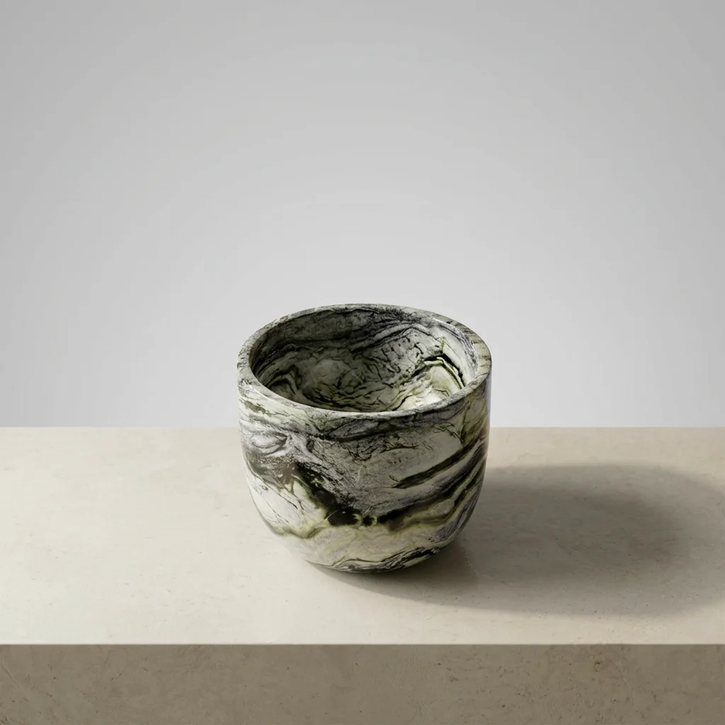 #P Aquarius High-Grade Marble Cloud Green Modern Half High Round Top Mount Wash Basin Bowl for Villa Hotel Bathroom