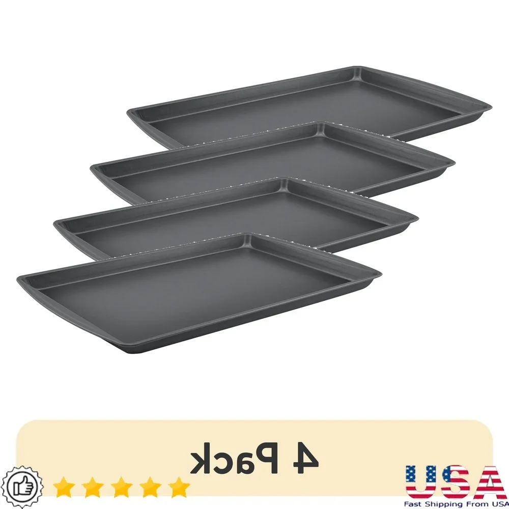 

4 Pack Large Nonstick Baking Sheet 17x11 Inch Cookie Pan Durable Steel Easy Release Dishwasher Safe Cooking Tray