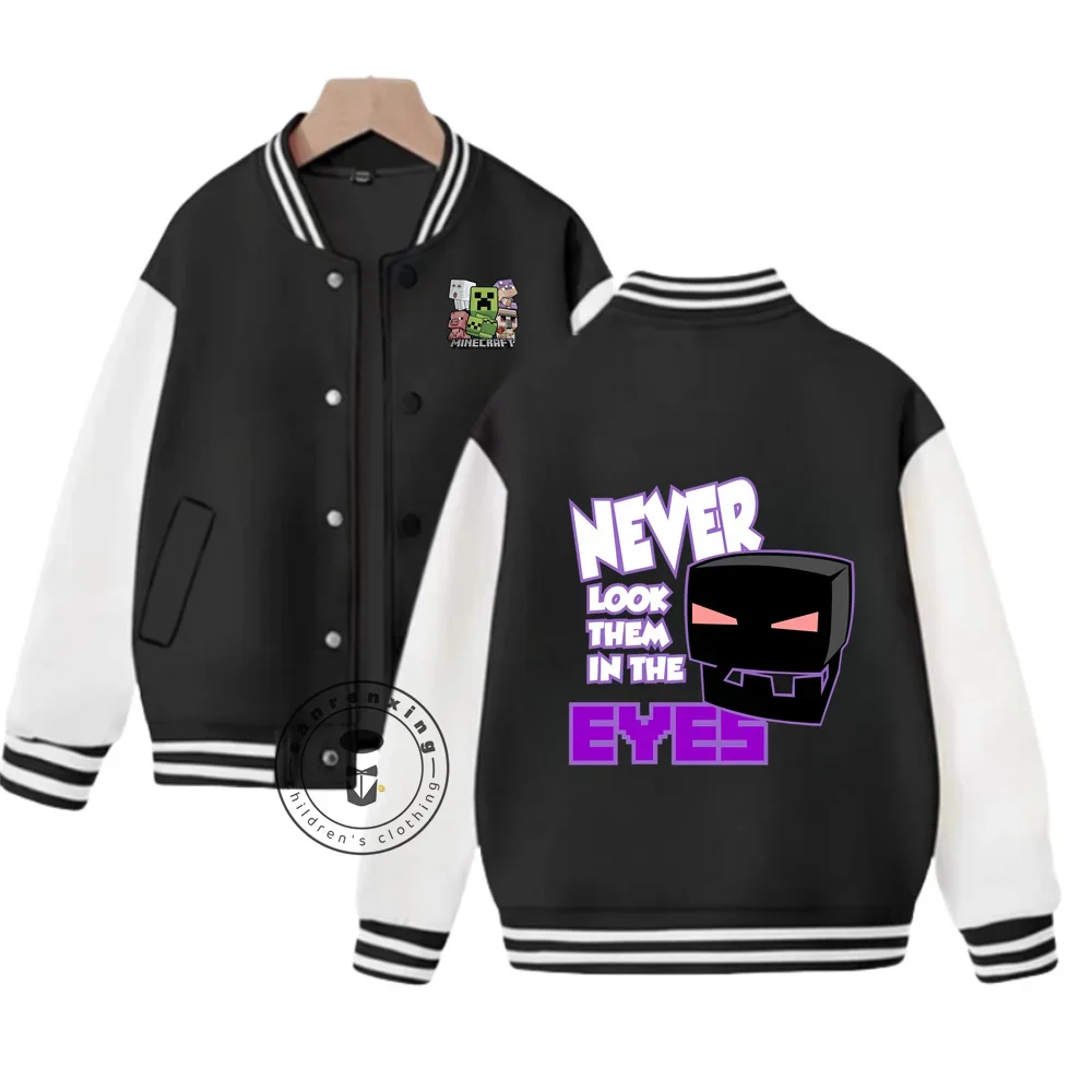 Biblioteca regalo di compleanno di 1-14 anni Uniforme da baseball Minecraft Cartoon stampato Giacca autunnale e invernale per ragazzi e ragazze Kawaii