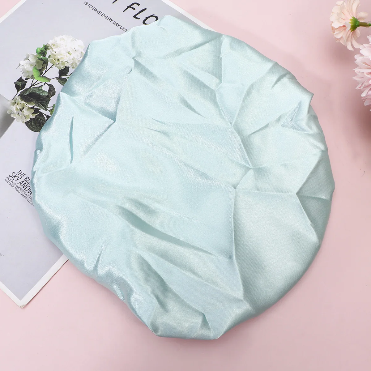 

Children's Round Hat Lightweight Cap Bathing Hair Wide Rim Satin Elastic for Kids Polyester