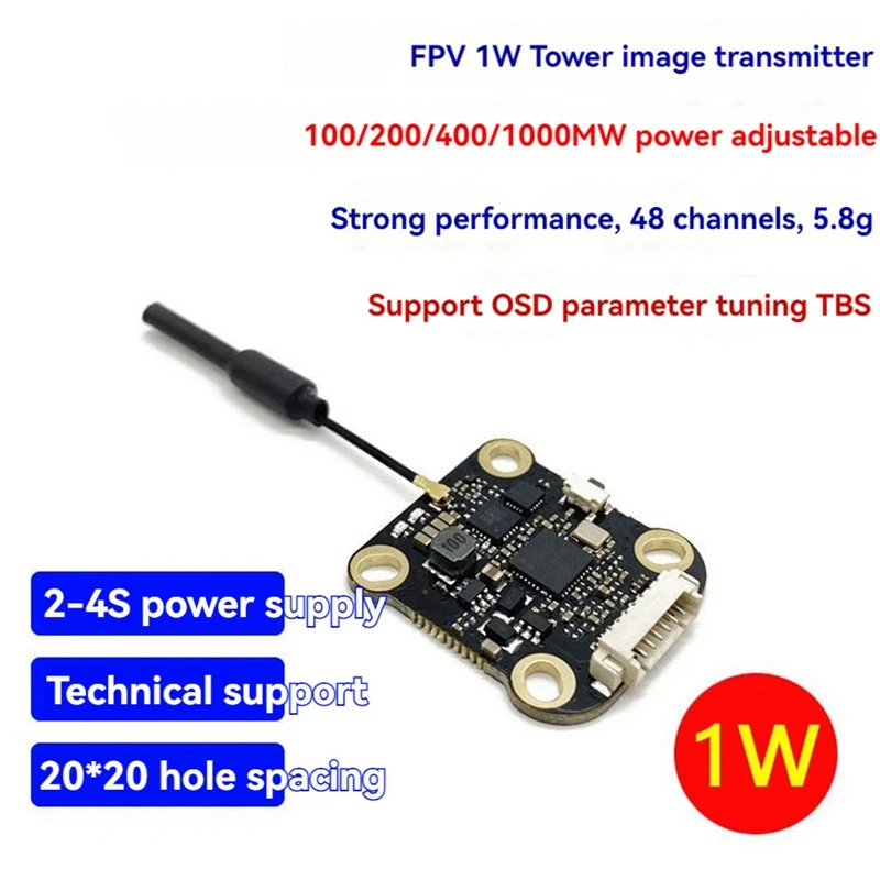 FPV 5.8G 1W VTX 48CH 1000Mw Supports OSD 2-4S FPV Audio Video Transmitter For DIY RC FPV Drone