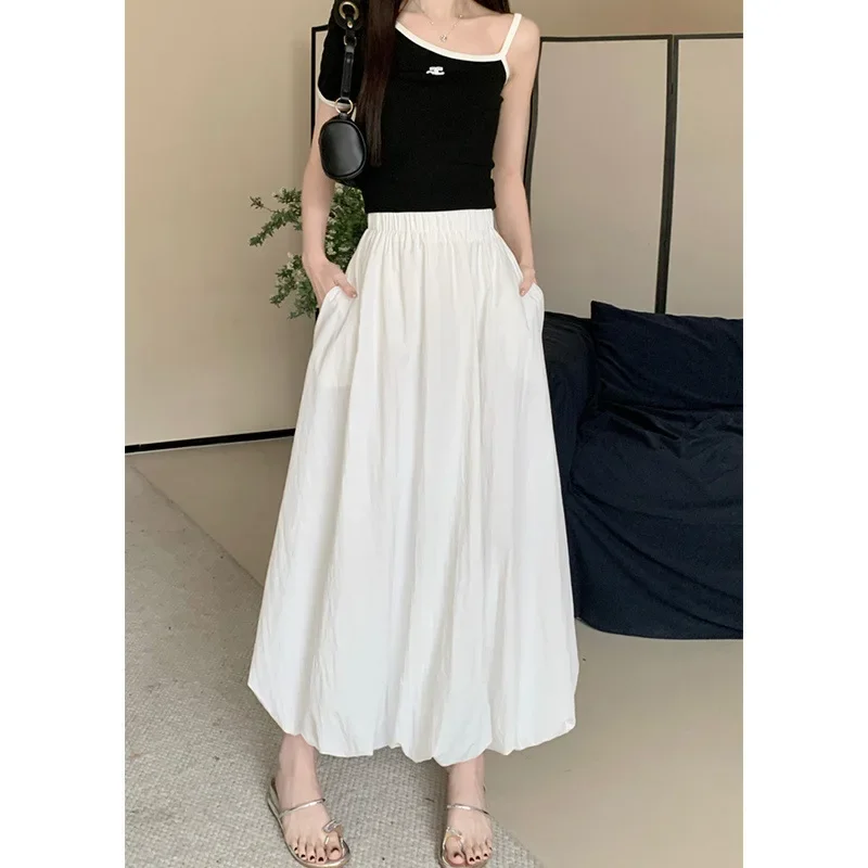 Elegant High-waisted Loose-fit Umbrella Skirt Medium-length A- line Cloud Puff Skirt For Women New Arrival Summer 2024