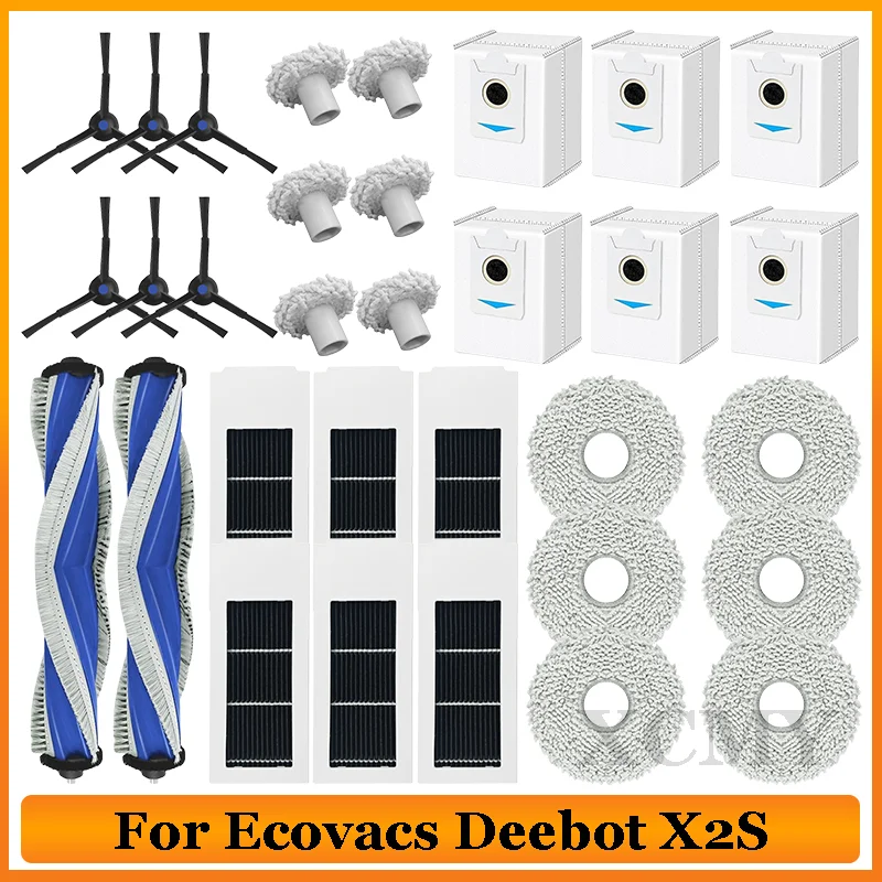 

For Ecovacs Deebot X2S Robot Vacuum Cleaner Parts Dust bag Hepa Filter Main Side Brush Mop Rag Cloth Replacement Accessories