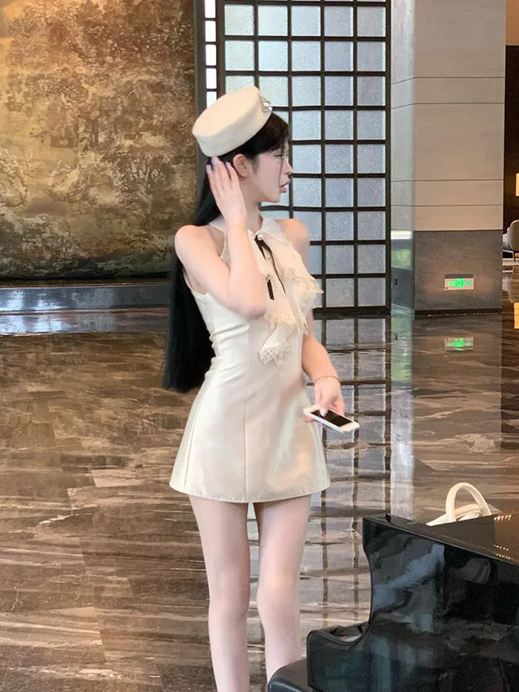 New 2026 Summer Celebrity Birthday Party Dress for Women Sleeveless Ruffles A Line Mini Dress Fashion Cute Bow Slim Short Dress