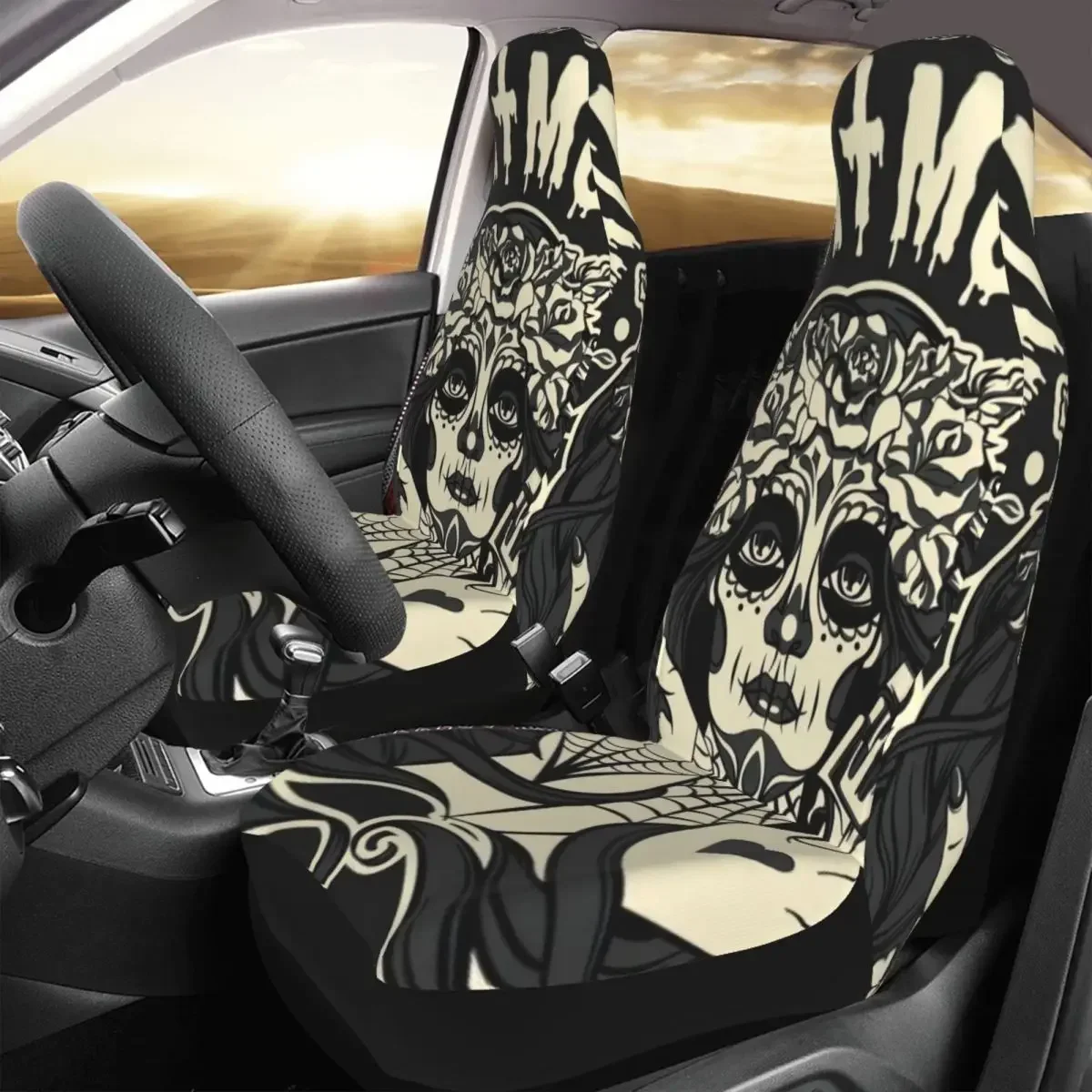 

Santa Muertos Funda para asiento coche Halloween Impresión personalizada Protector frontal universal Accesorios Juego cojines