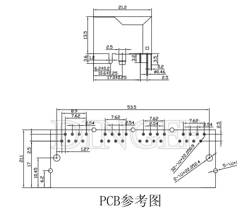 RJ45 59 Metal Female PCB Right Angle Board Jack Connector 8P8C Crystal Head Socket 21mm Network Interface Long bodies