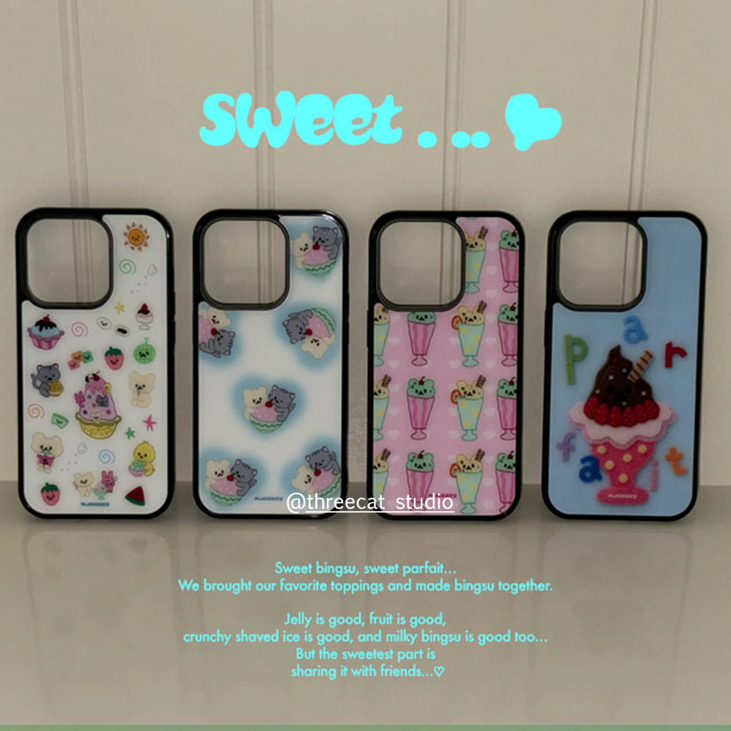 Cute Cartoon Cat Bear Ice Cream Dessert Phone Case For iPhone Duo 18 17 Air 16 15 14 13 12 11 Pro Max 8 7 Plus X Anti-Drop Cover