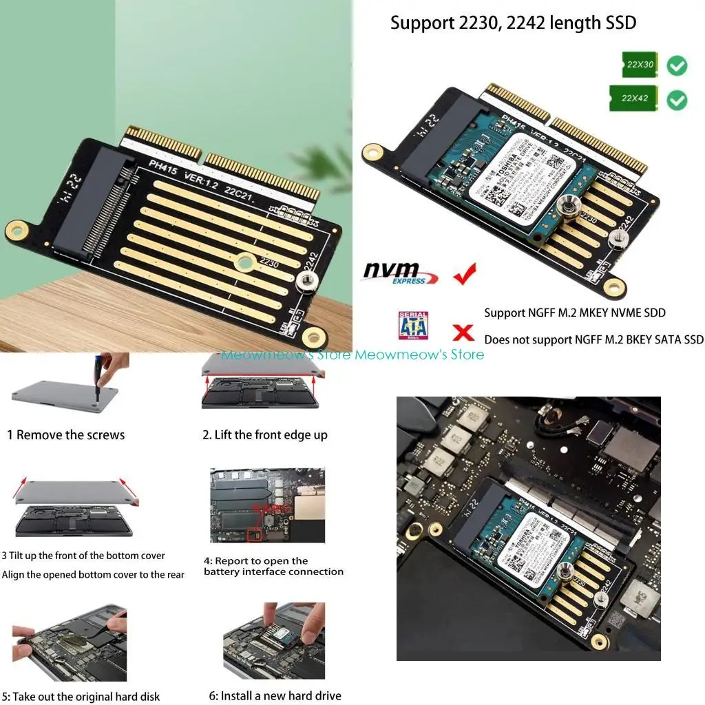 

W91A NVMe для адаптера M for Key 2230/2242 SSD на конец 2016 года, середину 2017 года, 13-дюймовая карта адаптера A1708, для M