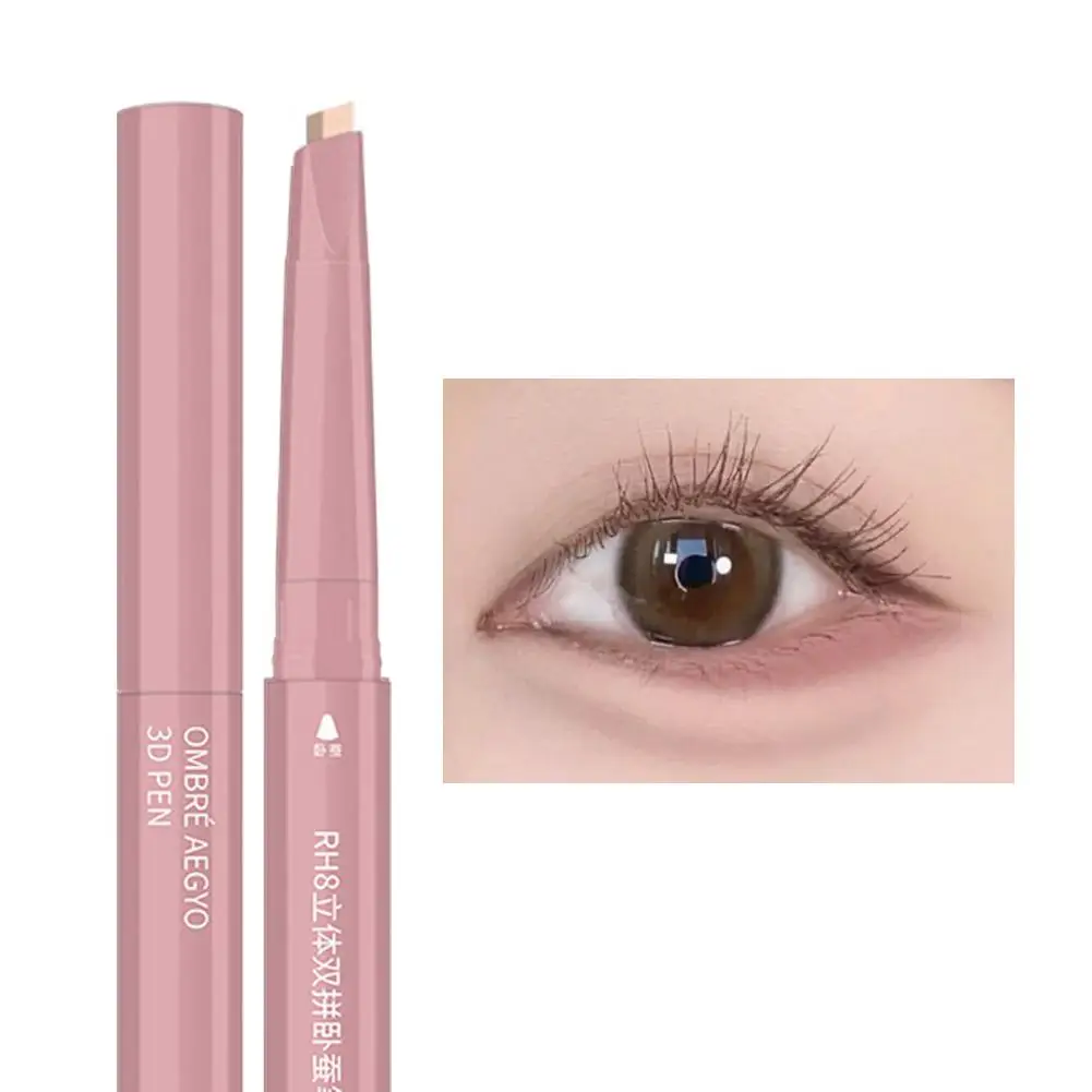Double Headed Silkworm Pen Glitter Eyeshadow Stick Eyeliner Pen Matte High-gloss Pink Golden Eye Liner Pen 2 In 1 Makeup Tool