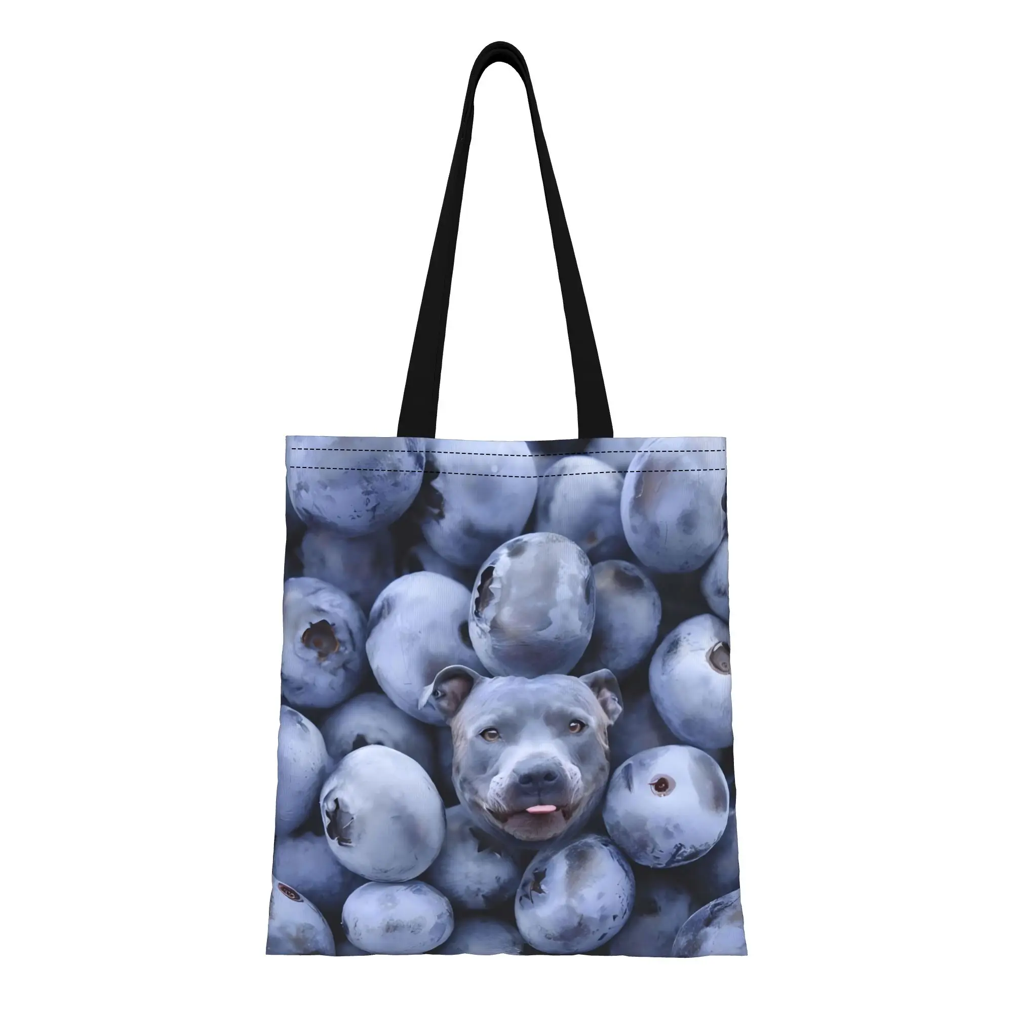 

Blue Dog In Blueberries Creative Collage Food Canvas Tote Bag Perfect for Shopping Women's Top-Handle Bags