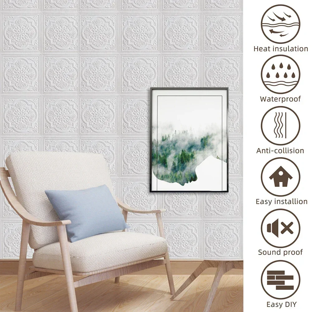 1pc 3D Tile Brick Wall StickerSelf-adhesive Foam Panel Waterproof Stickers Bedroom Ceiling Wall Stickers Home Decoration
