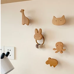 1pcs New Wooden Hook Creative Nordic Cute Animal Hook Wall Hanging Coat Hook Home Decoration Solid Wood Hook Cabinet Handle