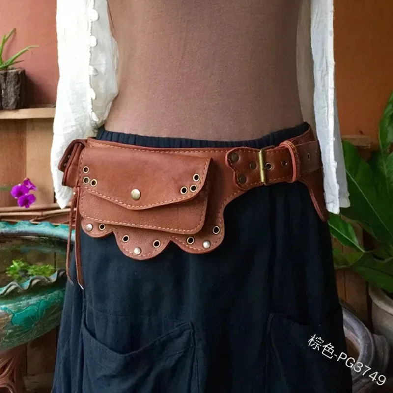 Medieval Steampunk Utility Belt Vintage Hip Bag Women Waist Phone Pocket Leather Fanny Pack Viking Pirate Cosplay Wallet Pouch