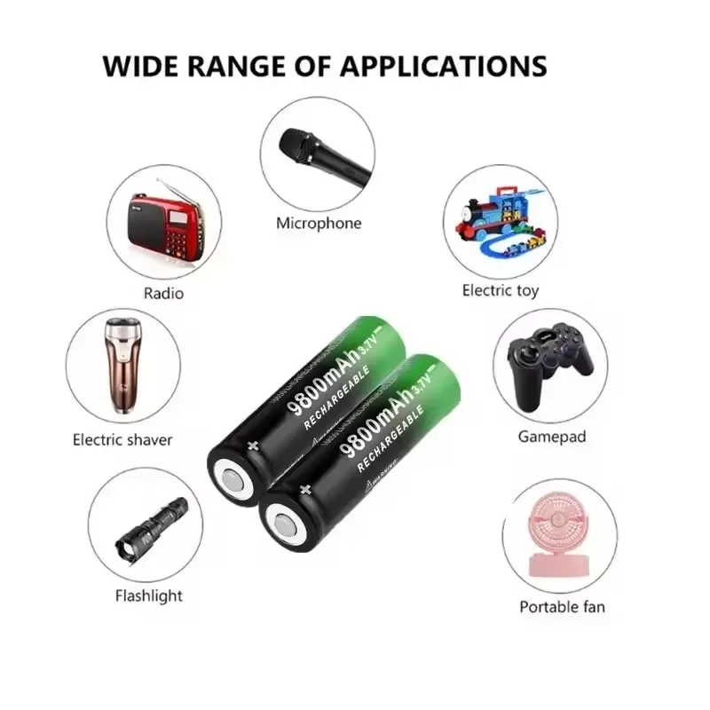 For LED Flashlight Torch Speaker 18650 Li‑ion Rechargeable Battery 3.7V 9800mAh High Quality Lithium‑Ion Replacement Power Cell
