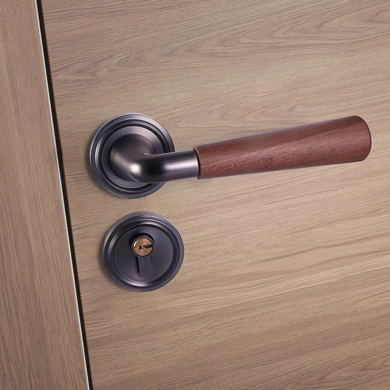 

Bedroom Door Lock, Antique Style Door Handle, Vintage Walnut Wood, Silent Home Wooden Door, Chinese Style Door Lock