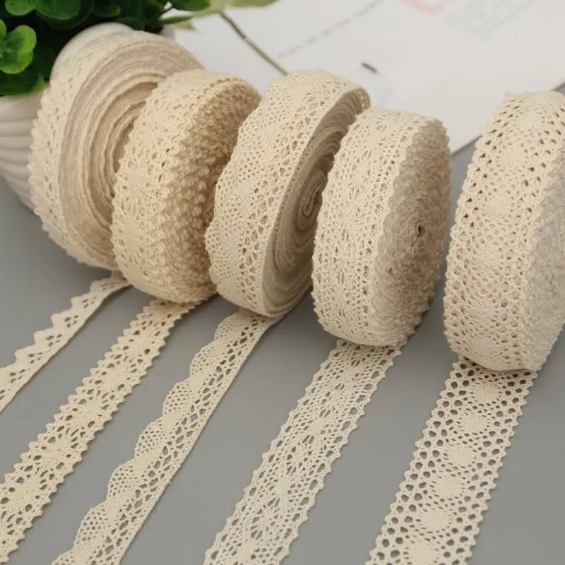 1,5–3 cm 5 Yards Baumwoll-Spitzenbesatzband Beige zum Nähen von Patchwork-Baumwolle, gehäkelte Spitze, DIY-Bekleidung, Kleid, Nähstoff