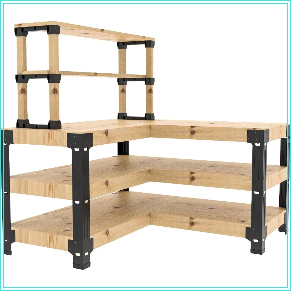 Steel Workbench Kit 5 Legs with Shelf Brackets L Shaped Heavy Duty for Garage Workshop Storage