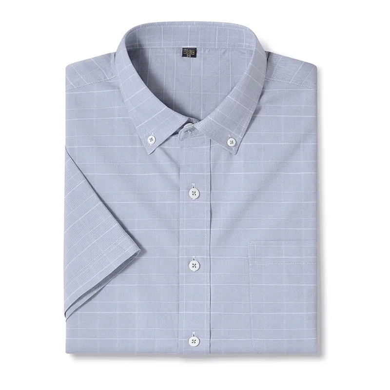 

BROWON Brand 2025 Summer Short Sleeves Shirts for Men Oxford Cloth Business Plaid Dress Shirts Man 100% Cotton Casual Tops Men
