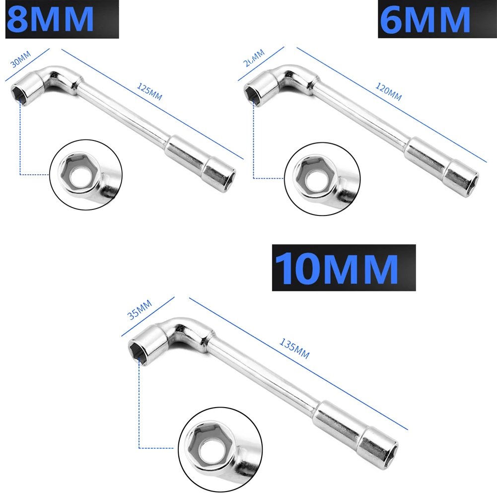 Chave de soquete de tubo de revestimento de cabeça dupla, 6/8/10mm, cotovelo perfurado em forma de l, ferramenta manual hexagonal, peça de instalação diy para reparo
