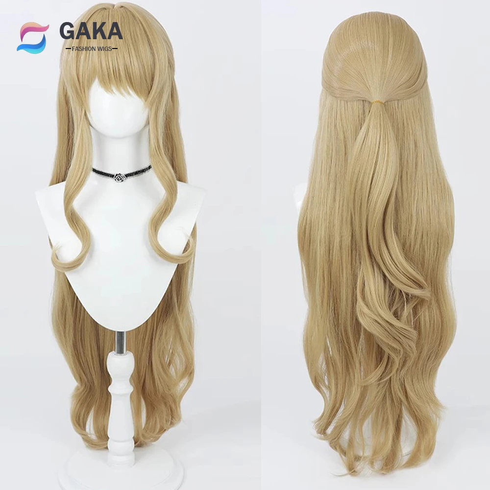 GAKA Cosplay Long Straight Wavy Linen Blonde Hair Wig for Daily Party