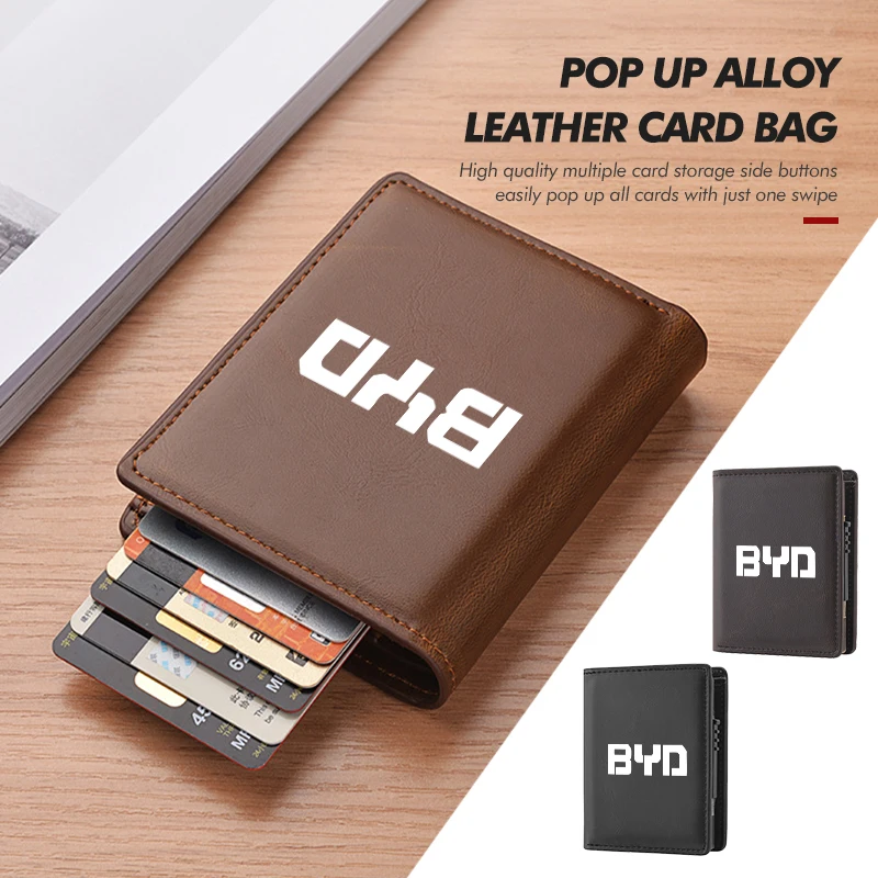 Leather Pop Up Card Case Magnet Coin Purse Driver's License Bag For BYD Tang F3 E6 Atto Yuan Plus Song Max F0 G3 I3 Ea1 G6