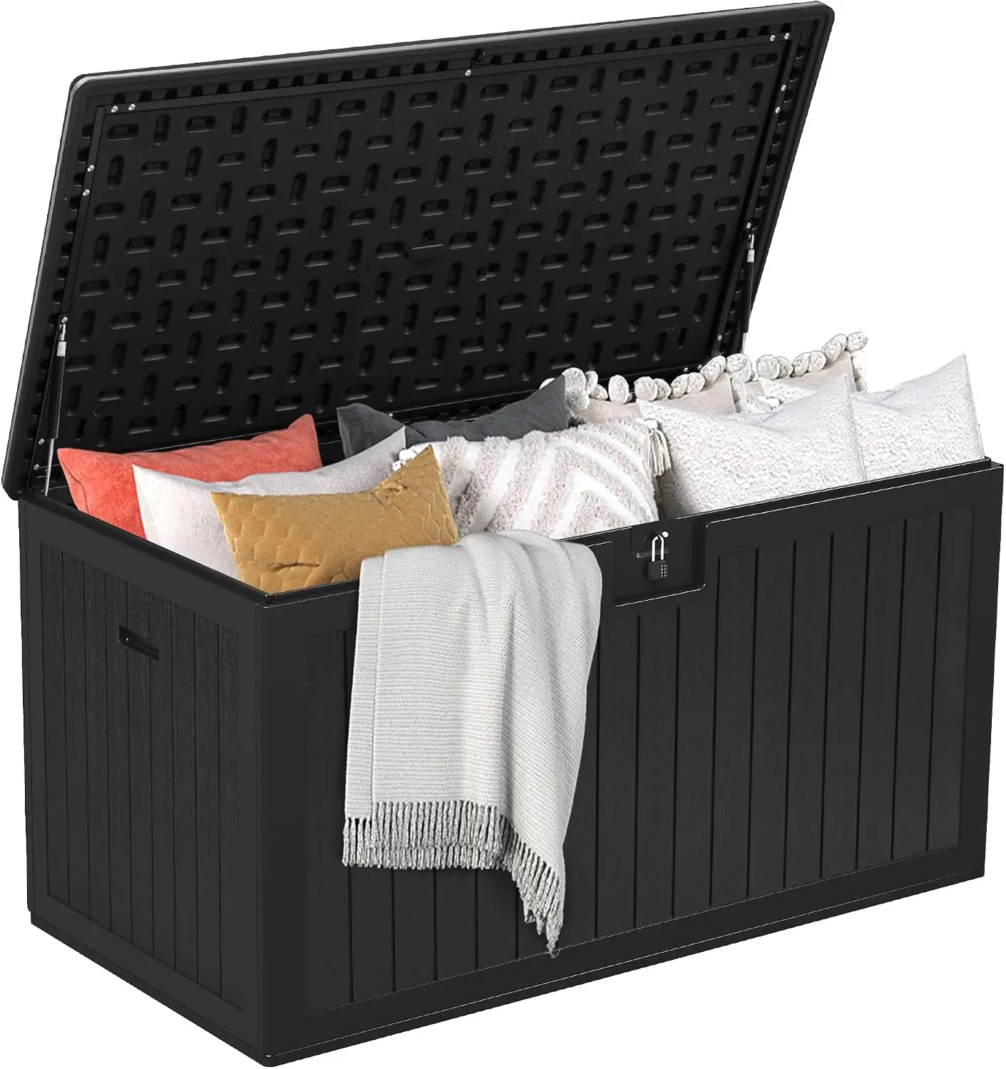 180 Gallon Double-Wall Deck Box, XL Large Resin Outdoor Storage Box, Lockable & Waterproof, Double as Seating, 1000lbs