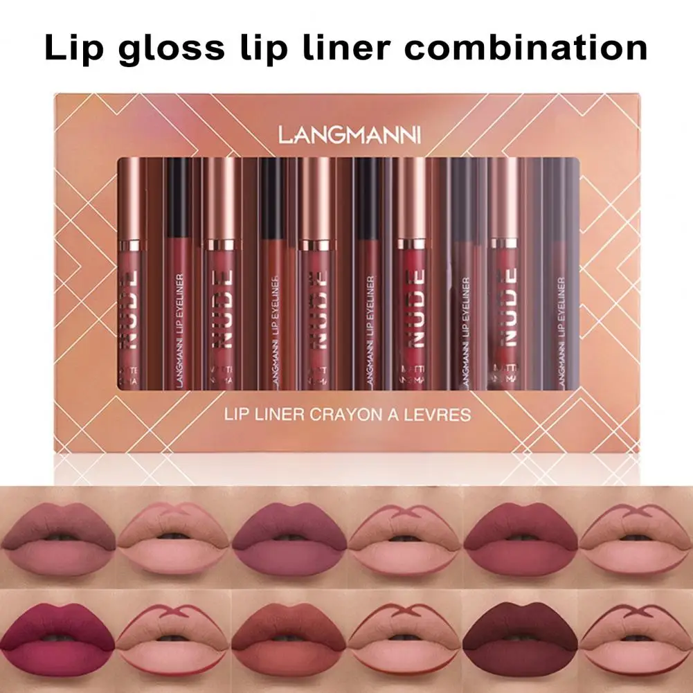 Einfach zu färbender Lipgloss, langanhaltender Lipliner, mattes Lipgloss-Set für Frauen, wasserfeste, aufpolsternde Glasur mit vollständiger Abdeckung für A