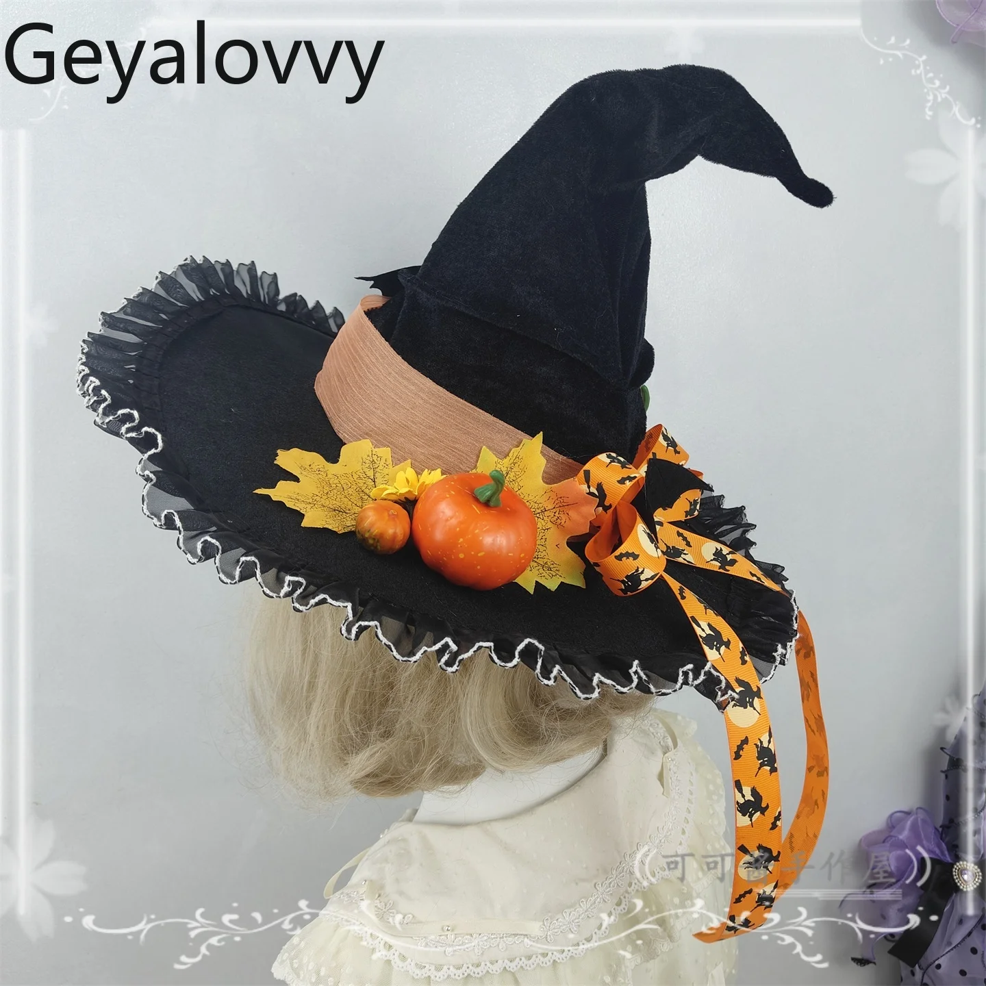 Zoete meisjes originele cosplay handgemaakte Halloween pompoenhoed zwarte heksenhoed Lolita tovenaar puntige zwarte hoeden voor vrouwen