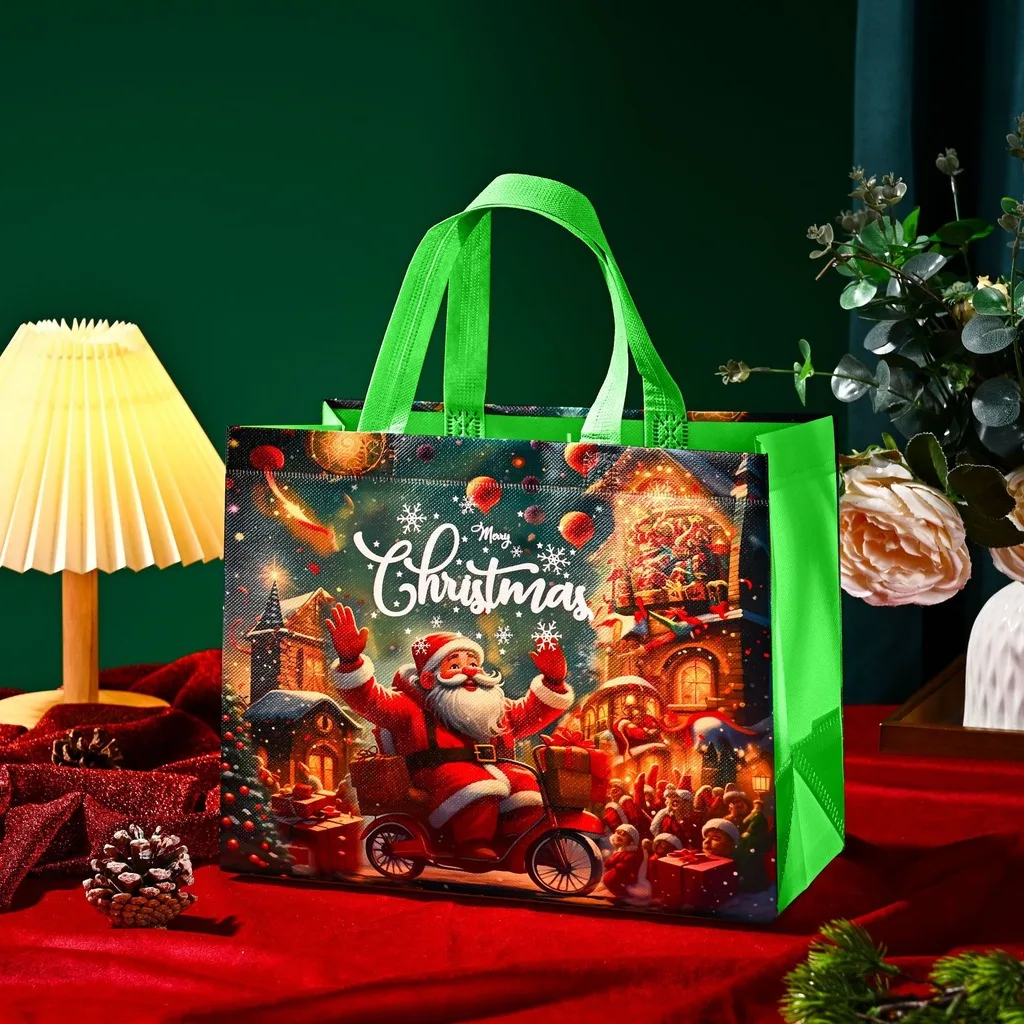 Christmas Gift Bag Non Woven Tote Bags Multi Patterns Santa Claus Snowflake Reusable Grocery Handbag Party Favors Shopping Bag