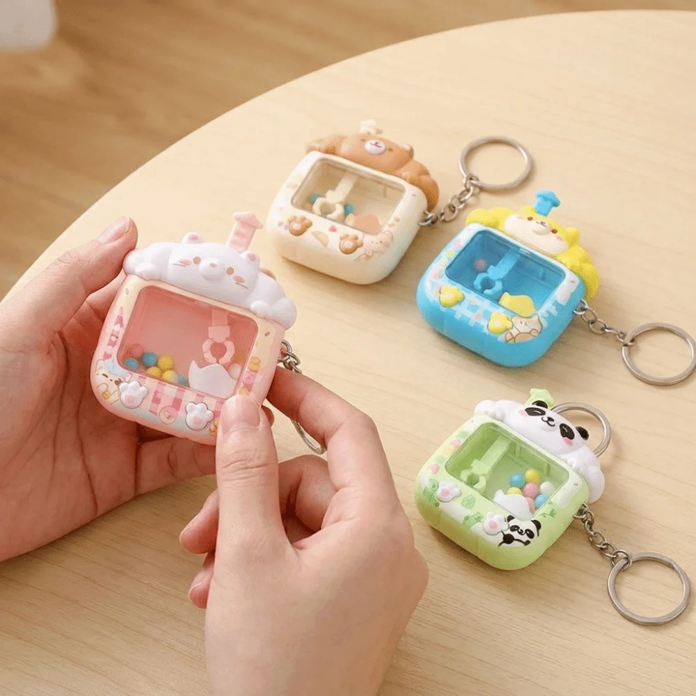 Plastic Catching Ball Machine Keychain Little Panda Cartoon Tiny Arcade Games Pendant Funny Cute Mini Claw Machine Keychain