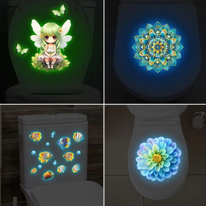 NEW Glow-in-the-Dark Flower Fairy Mandala Toilet Sticker Bathroom Decoration Toilet Lid Decorative Decal Self-Adhesive Removable