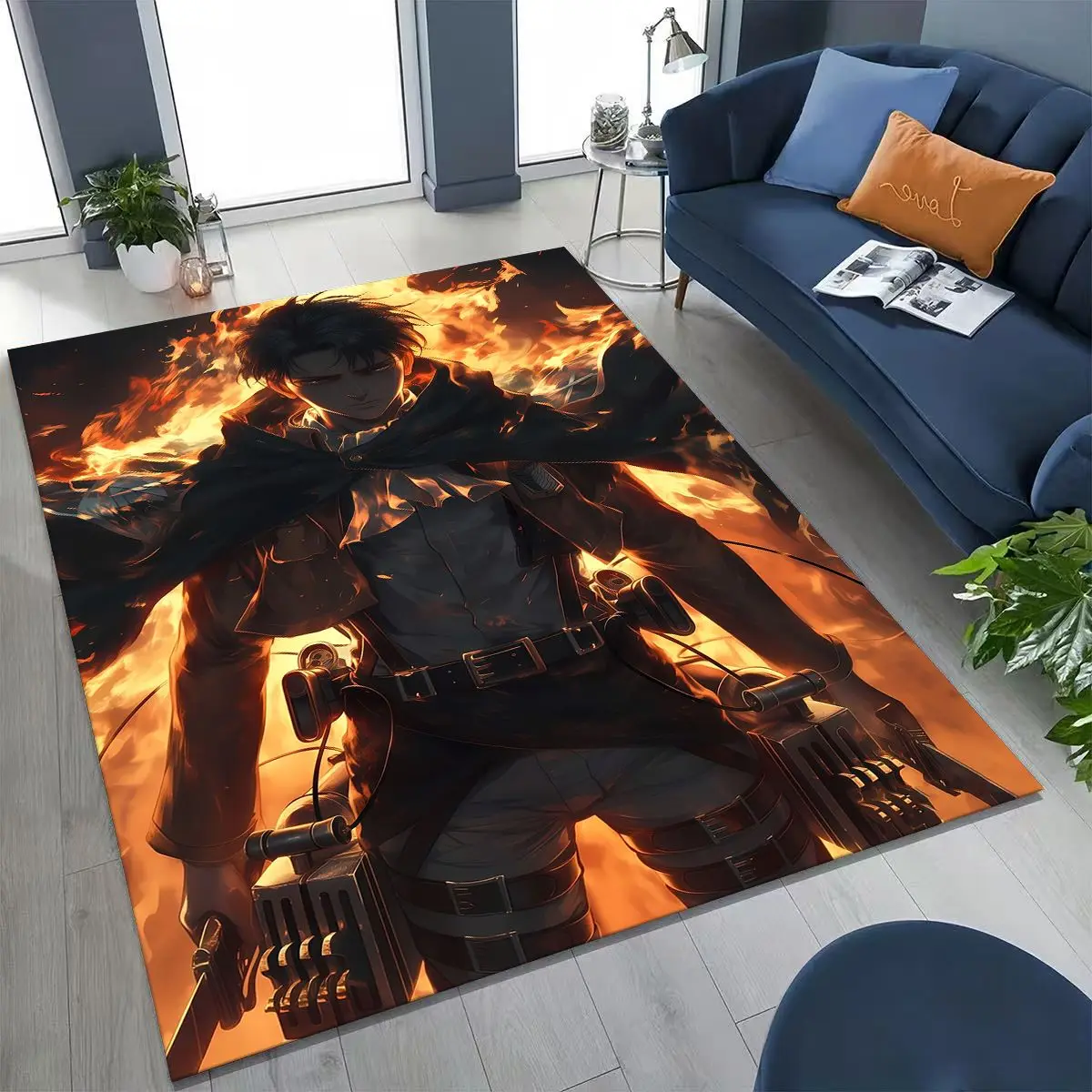 Karpet Kartun Anime Attack On Titan Eren Mikasa Baru 2026 untuk Kamar Tidur Ruang Tamu Sofa Dekorasi Keset Rumah, Karpet Lantai Anti-selip Anak-anak