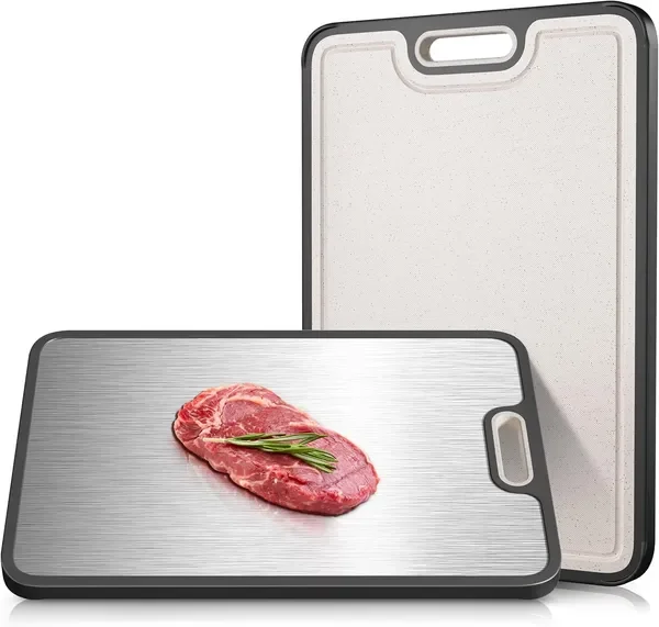 15x10 Inch Double-Sided Titanium Straw Cutting Board Non-Toxic Kitchen Cutting Board Durable Easy-Clean Multipurpose Board for Meats Vegetables