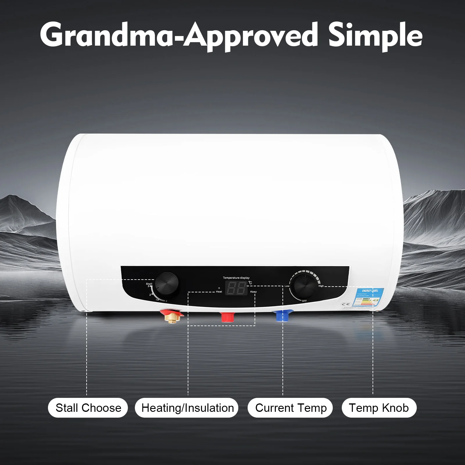 

Storage Water Heater 9.25Gal 1500W 110V with Shower & Faucet Rapid Heating Digital Temperature Display for Family Bathroom