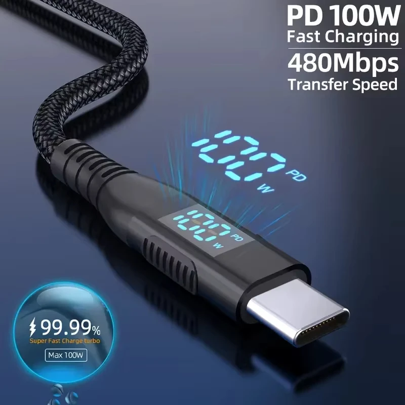 1M 2M 3M 100W USB C to Type C Cord Nylon Braided 5A Max Fast Charging Cable for iPhone 15 16 17 Pro Max for Android Power Cord