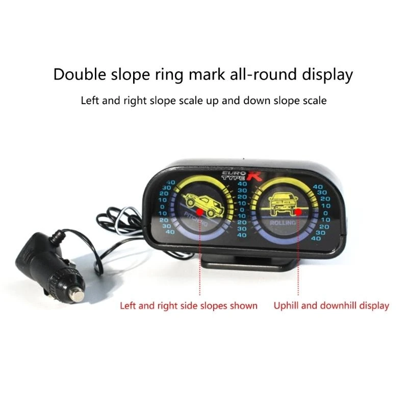 Car HUD Inclinometer Slope Meter Level Tilt Gauge 12V Car SUV Slope Meter 360 Degree Adjustable Base