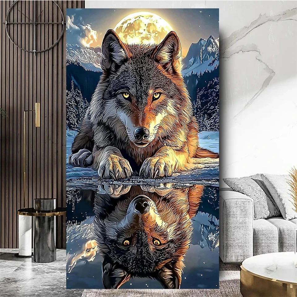 Vibrant Wolf Diamond Painting Large size Diy Diamond Mosaic Full Square Round Diamond Art Animal Home Decor
