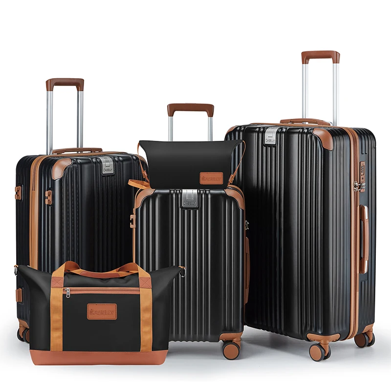 

5-Piece Luggage Sets with Toiletry Bag 20/24/28'' ABS Suitcase TSA Lock Rotating Wheel Durable Family Trip Travel Suitcase Sets