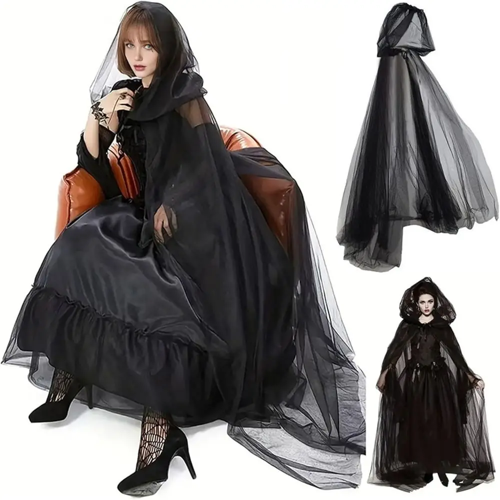 New Design with Oversized Hood Halloween Hooded Cloak Lace-up Vintage Overcoats Black Color Vintage Hooded Cape