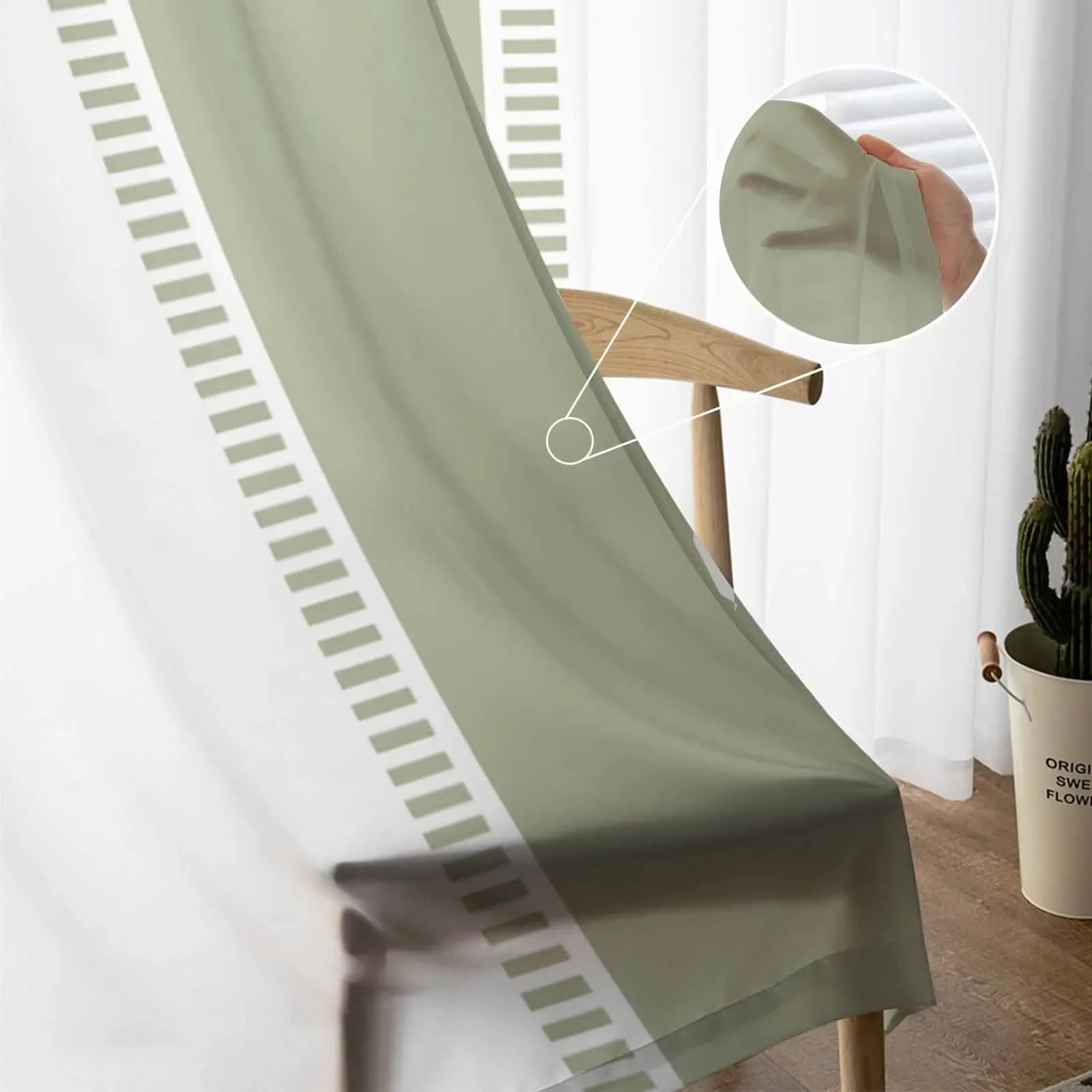 Transparente Vorhänge mit salbeigrünen Streifen und Textur für Schlafzimmer, Wohnzimmer, Dekoration, Fenstervorhang, Küche, Tüll-Voile-Organza-Vorhänge